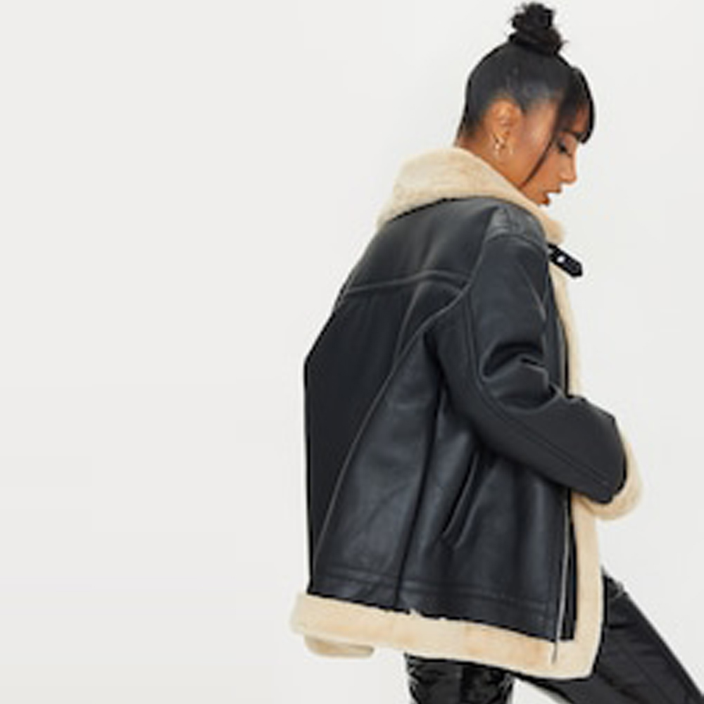 Aviator Jacket fur off white Black - Image 2