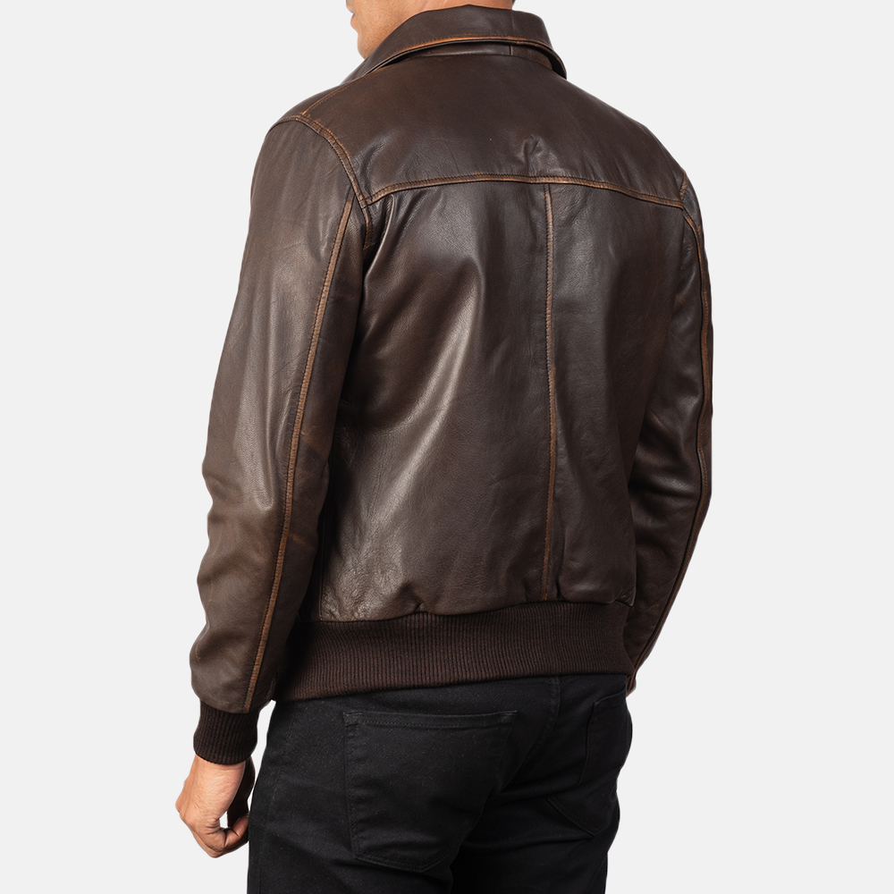 Aaron Brown Leather Bomber Jacket - Image 2