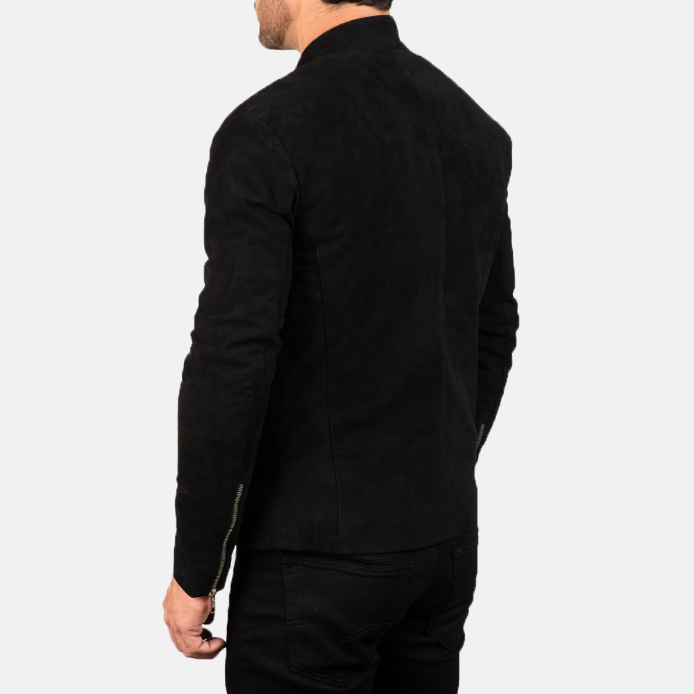 Charcoal Black Suede Biker Jacket - Image 2