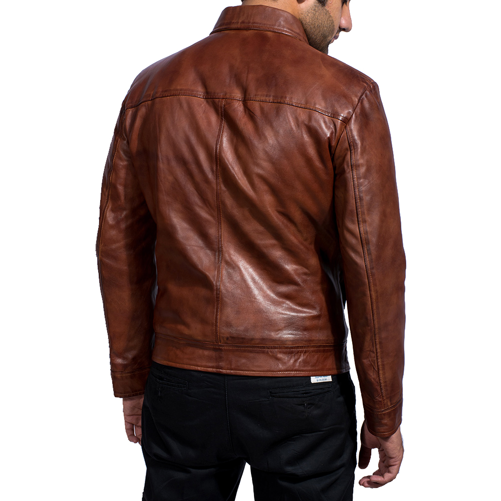 Brown Leather Biker Jacket - Image 2
