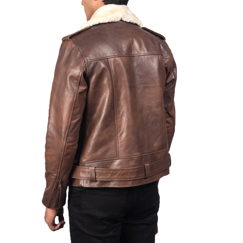Furton Brown Leather Biker Jacket - Image 2