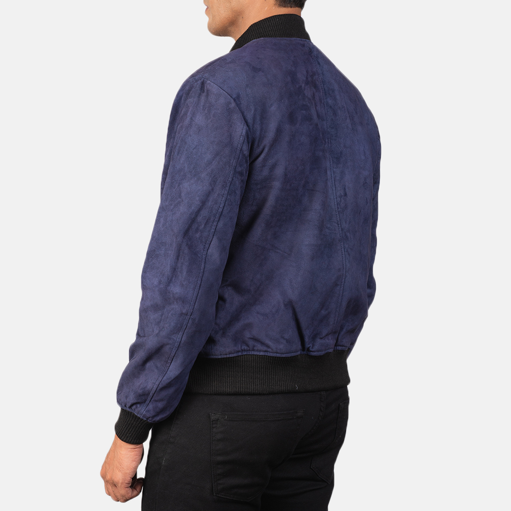 Shane Blue Suede Bomber Jacket - Image 2