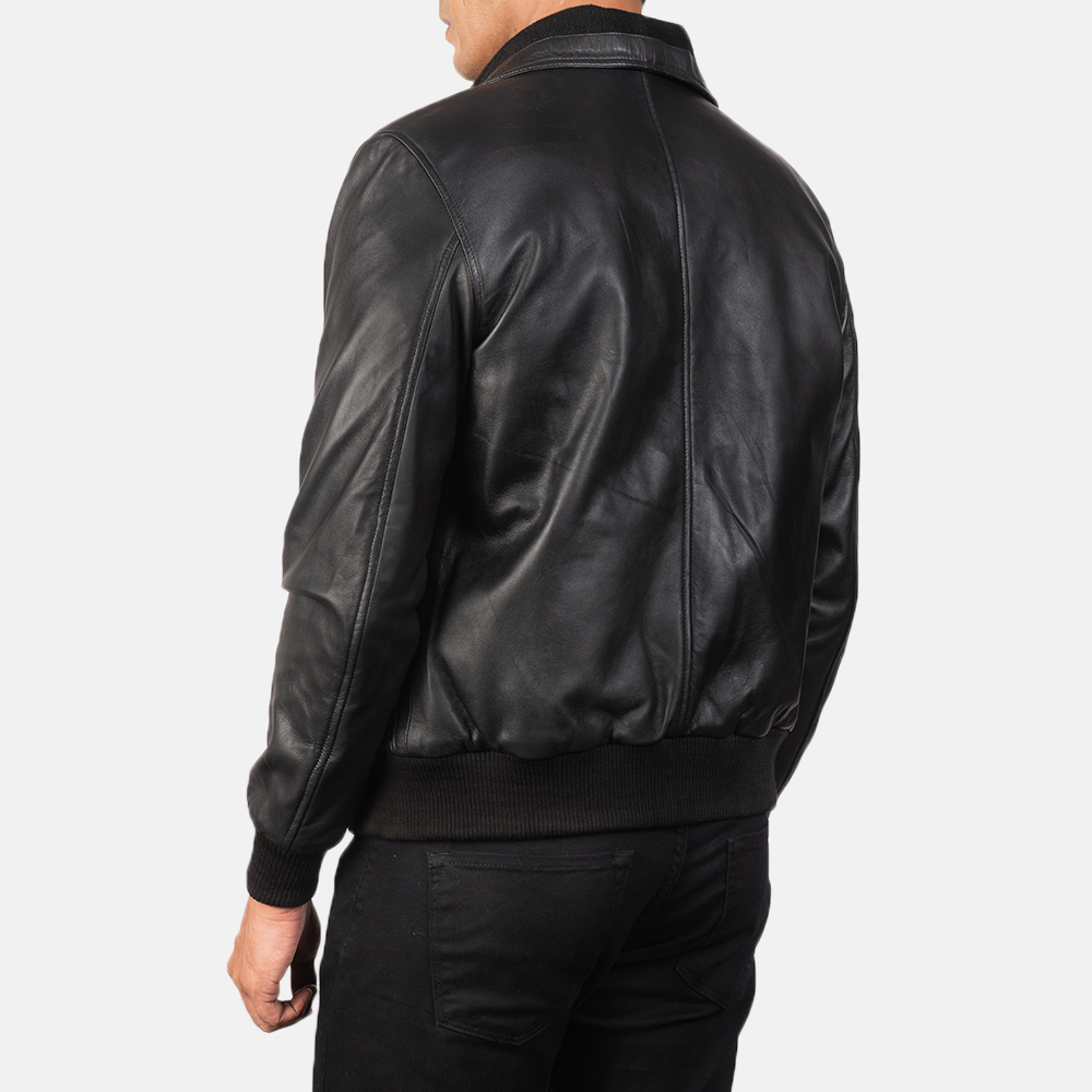 Air Rolf Black Leather Bomber Jacket - Image 2