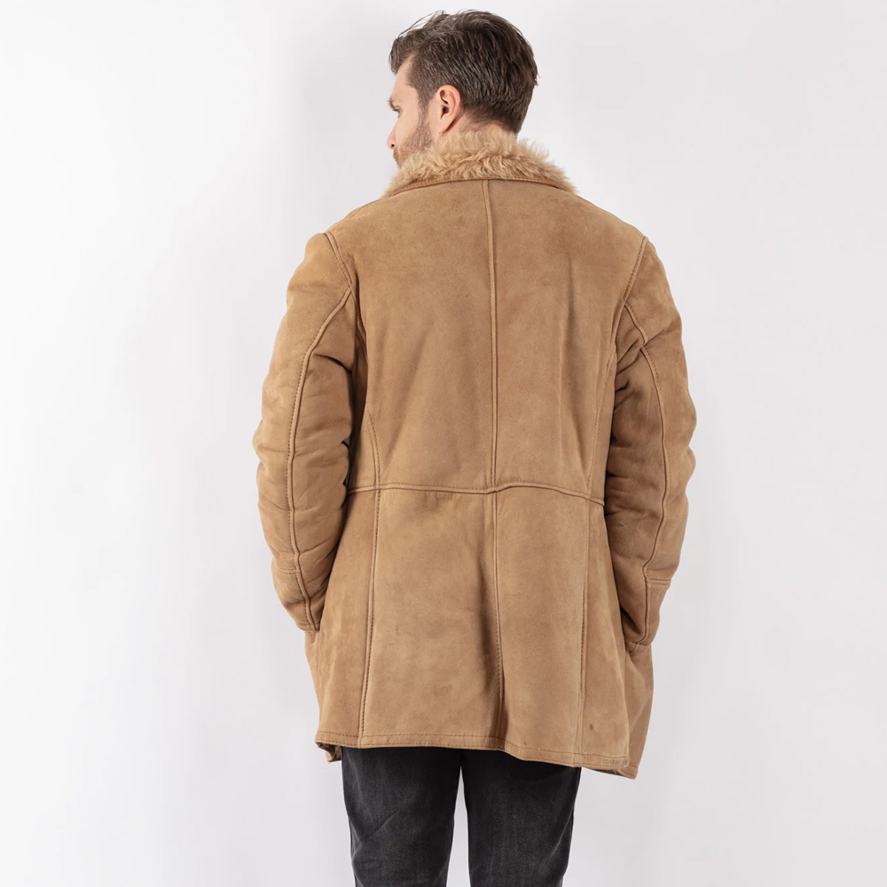 Men Sheepskin Shearling Coat in Beige - Image 2