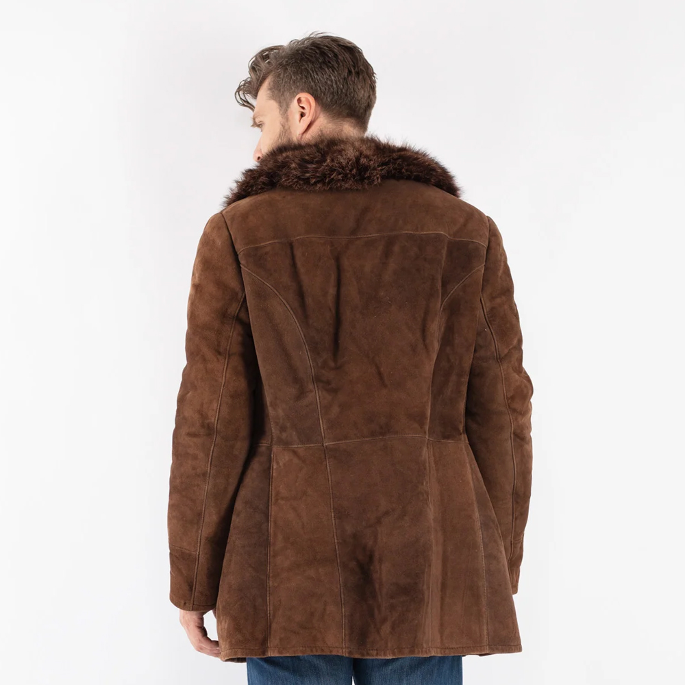 Men Sheepskin Shearling Coat in Brown - Image 2