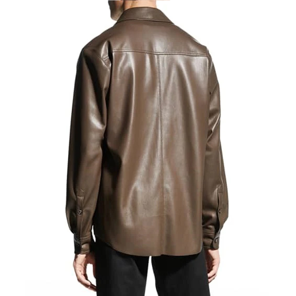 Men Coffee Brown Leasther Shirt - Image 2
