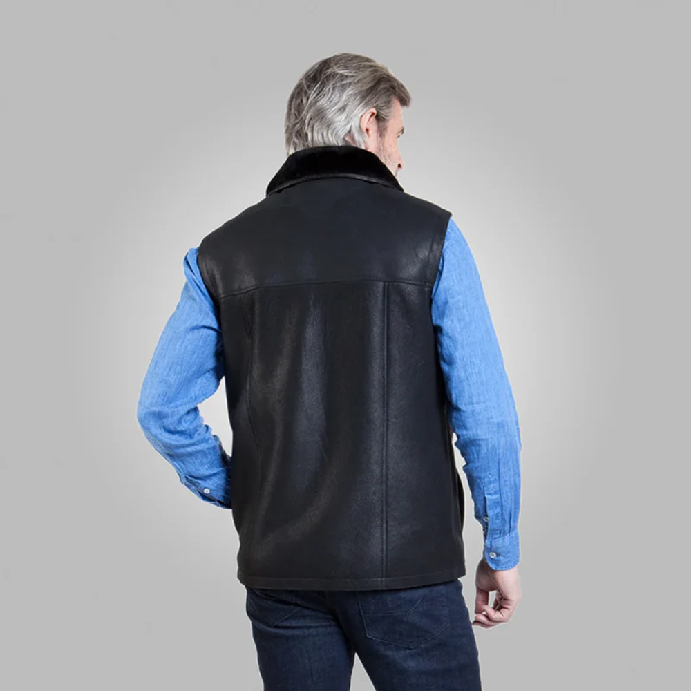 Winter Black Leather Shearling Vest - Image 2