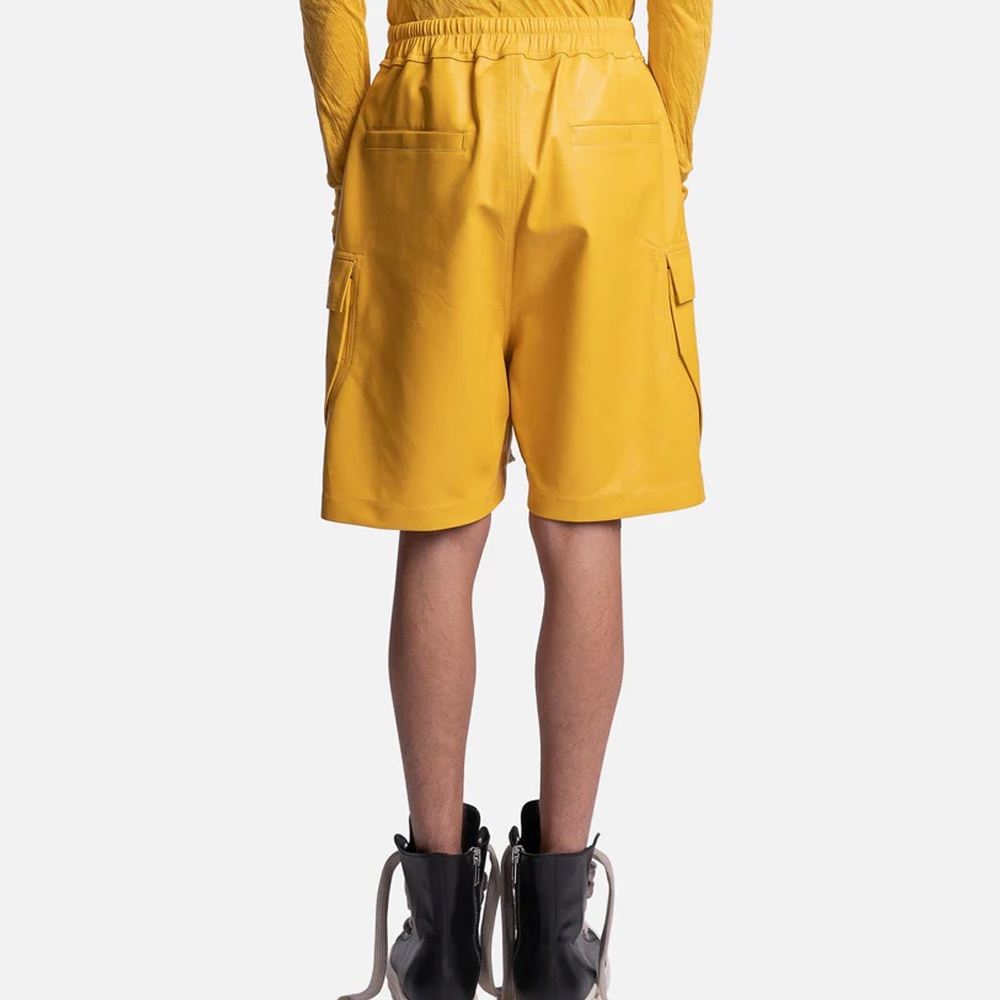 Leather Cargobela Shorts in Lemon - Image 2