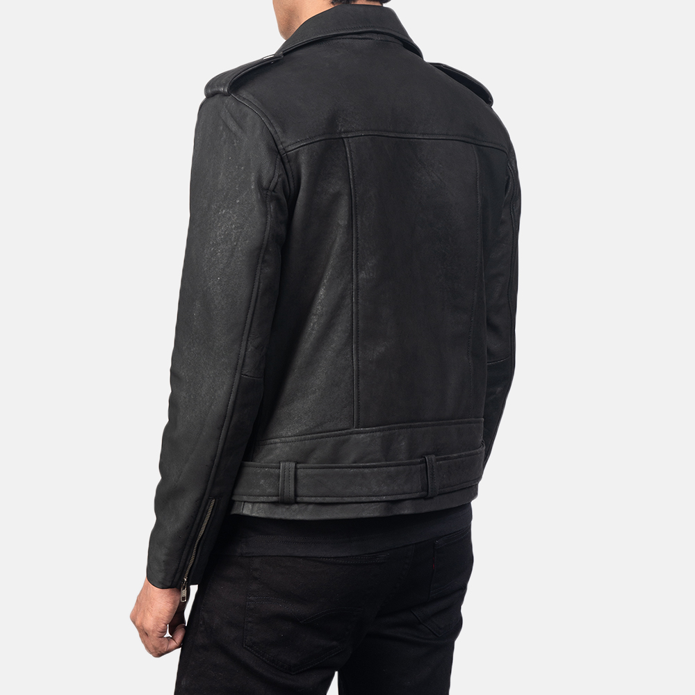Allaric Alley Distressed Black Leather Biker Jacket - Image 2